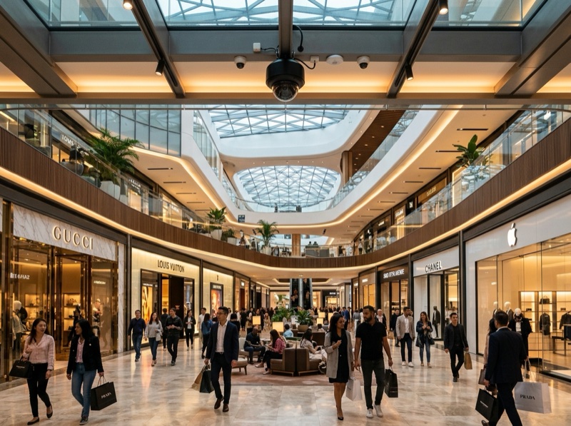 360° Panoramic Fisheye CCTV at Shopping Mall Atrium & Retail Stores